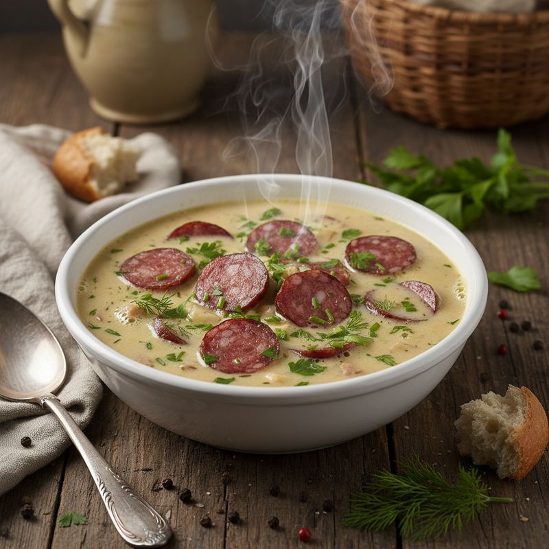 Сливочный суп с охотничьими колбасками
