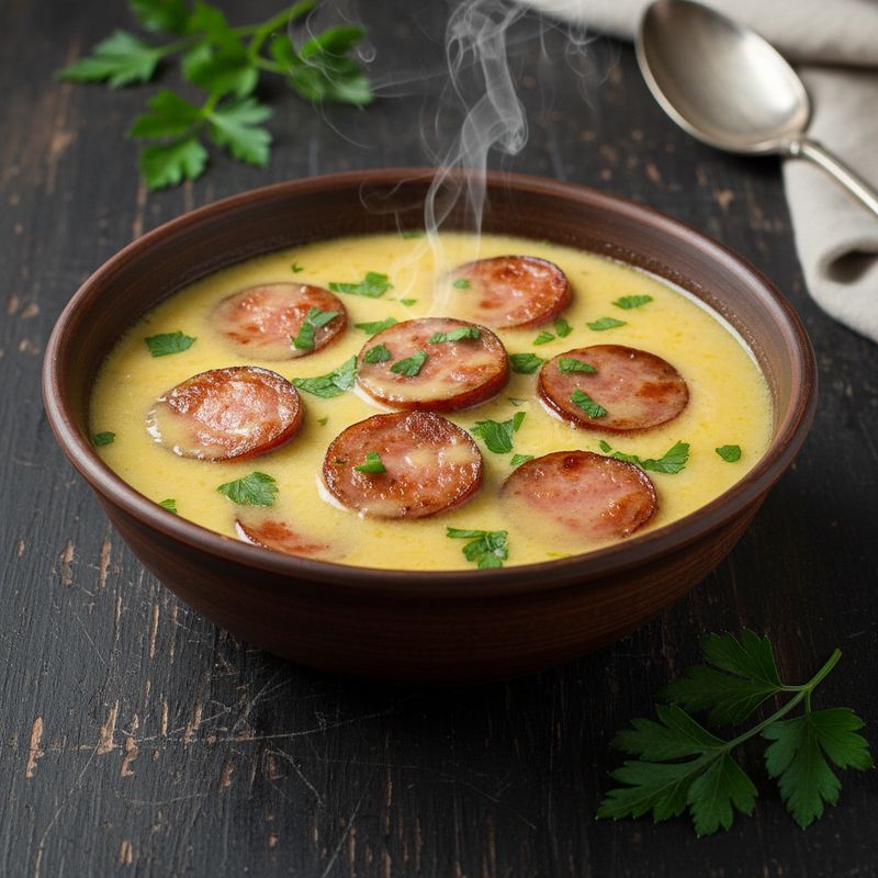 Сырный суп с колбасками