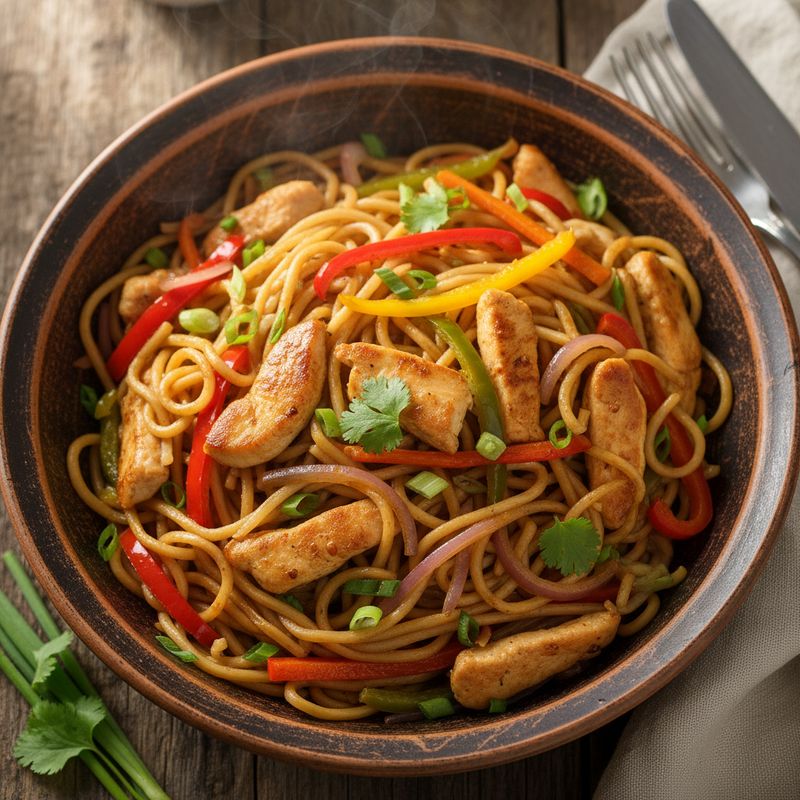 Жареный лагман с куриным филе