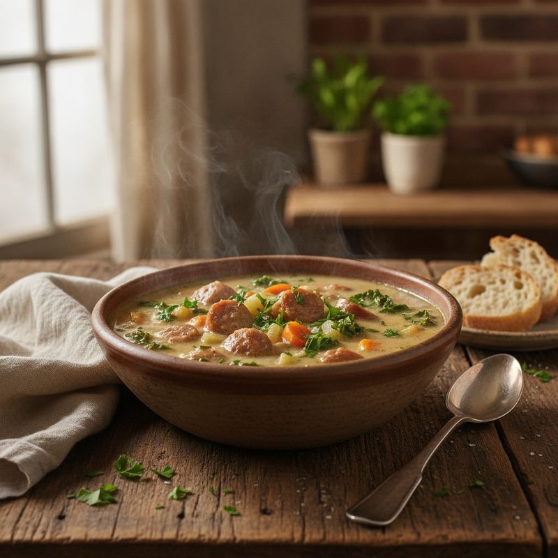 Сливочный суп с сосисками и овощами