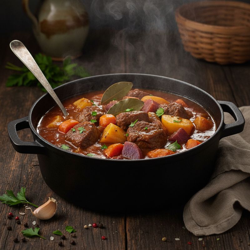 Говядина, тушеная с овощами