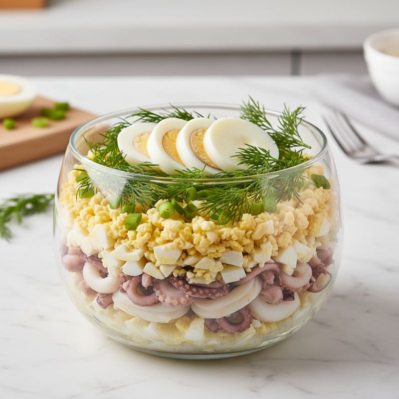 Салат с кальмарами и яйцом