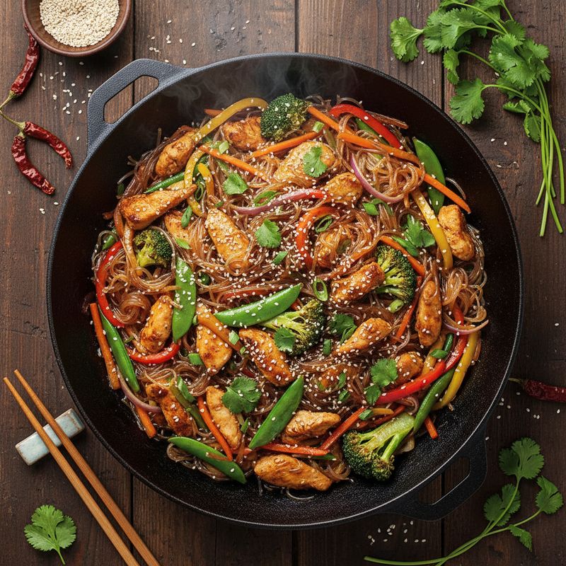 Фунчоза с курицей и овощами