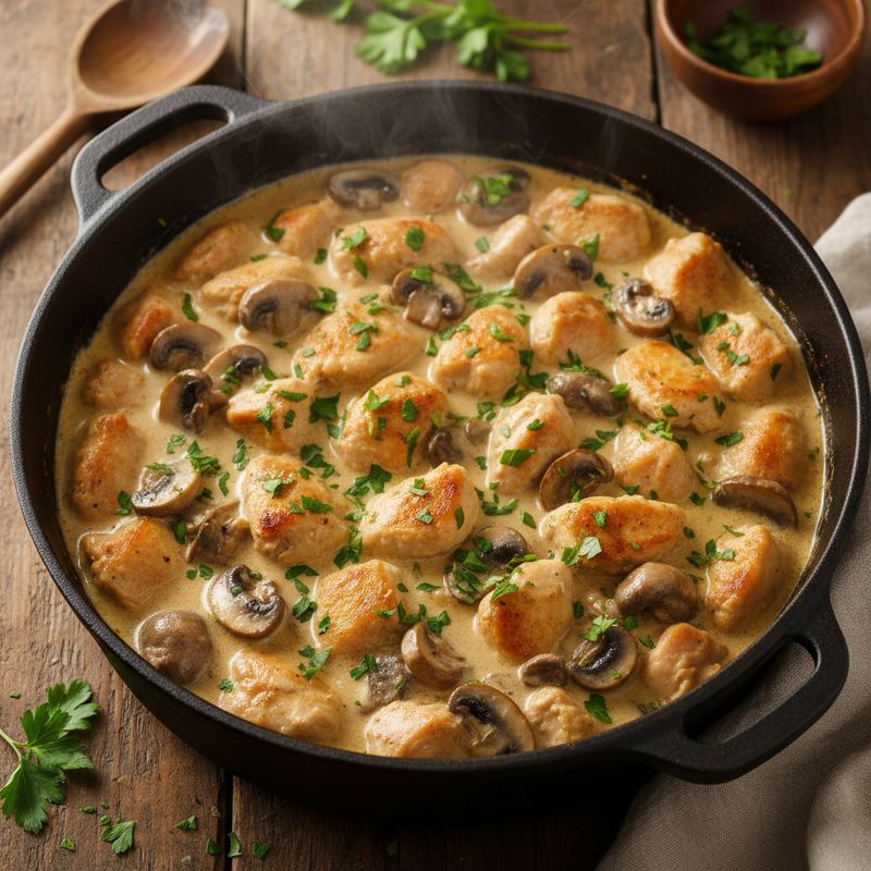 Курица, тушеная с грибами
